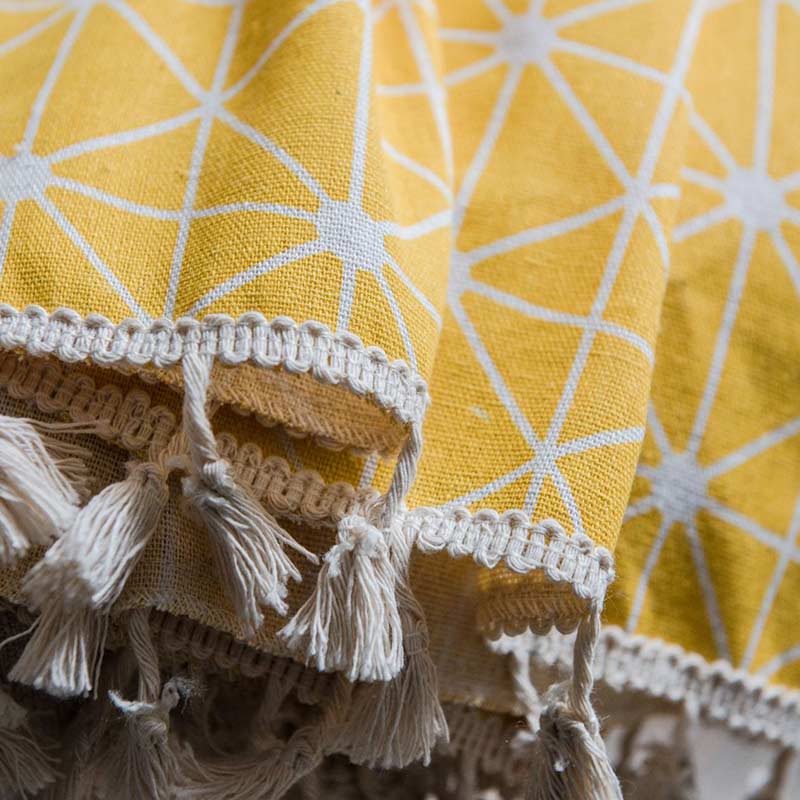 Ownkoti Yellow Plaid Translucent Curtains with Tassels - image 8