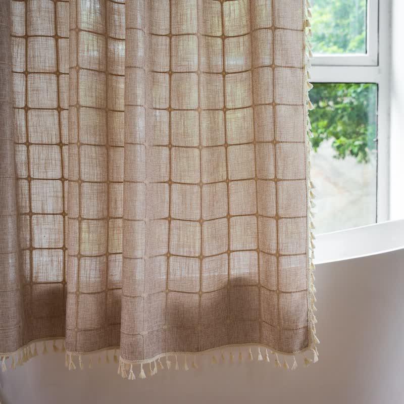 Plaid Cotton Linen Farmhouse Shower Curtain - Brown - 72"W x 96"L - image 20