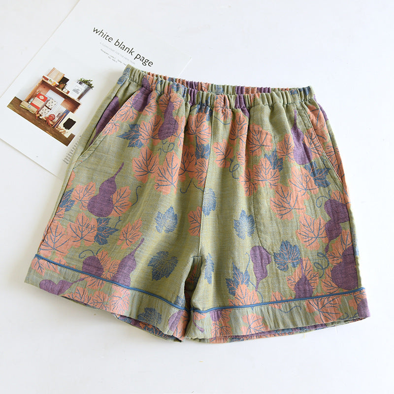 Double Layers Cotton Gauze Gourd Pajama Shorts - Green - XL - image 2