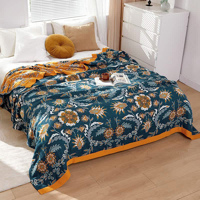 Flower Clusters Cotton Reversible Quilt - Blue - King - image 4