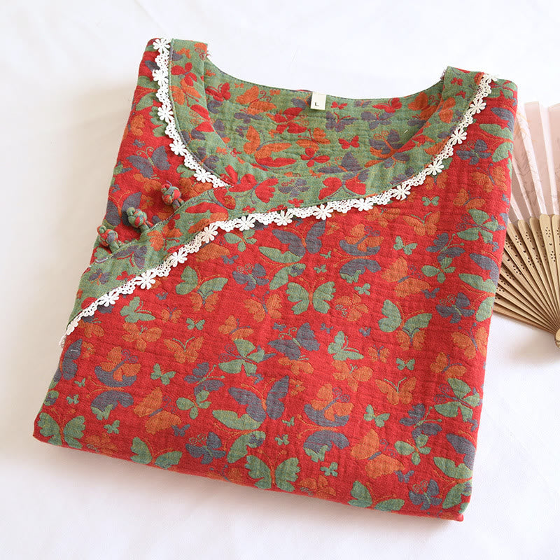 Cotton Gauze Jacquard Butterfly Pajama Set - image 12