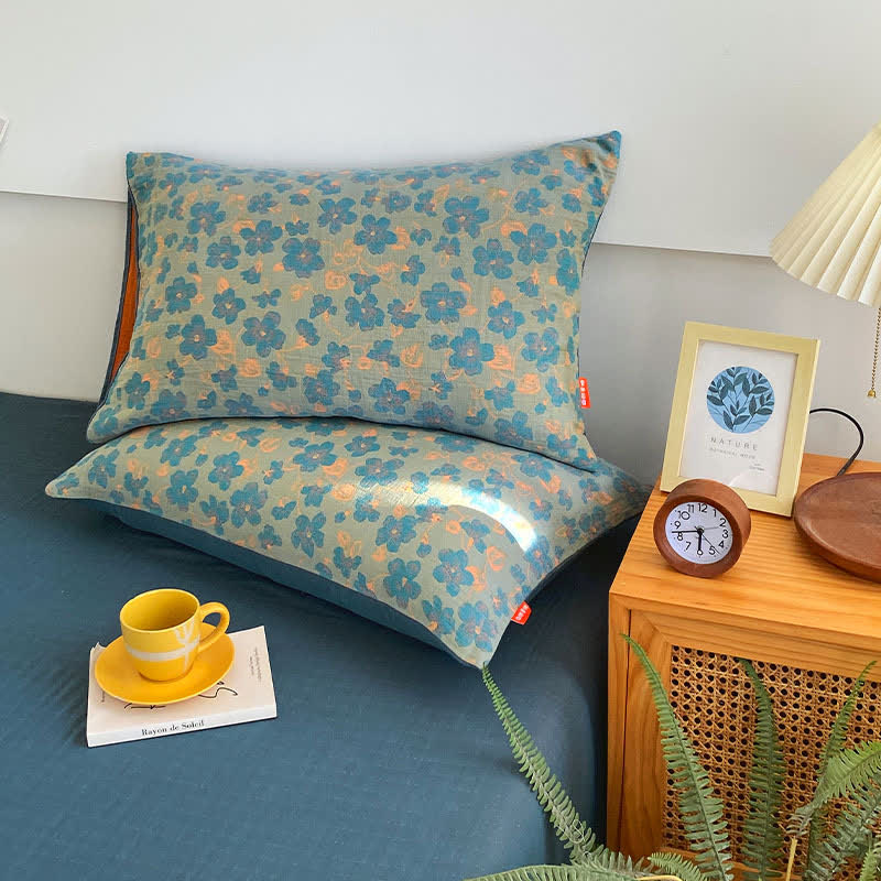 Premium Cotton Pastoral Style Flat Sheet - 2pcs Pillowcases - 19" x 29" - image 4