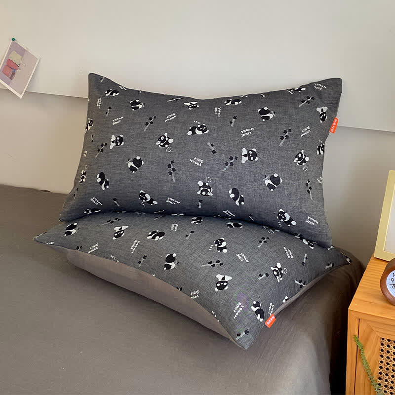 Cotton Gauze Cute Panda Flat Sheet - 2pcs Pillowcases - 19" x 29" - image 6