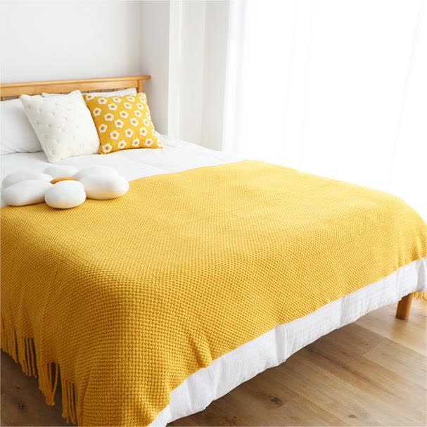 Ownkoti Simple Solid Color Knit Tassel Blanket - Yellow - 51" x 90" - image 19
