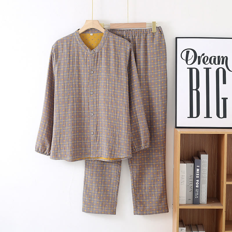 Button-down Cotton Gauze Soft Pajama Set - Gray - Men XL - image 11