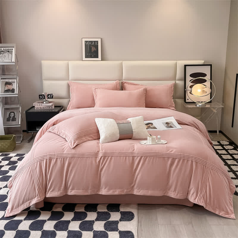 Fluffy Solid Color Flannel Bedding Set(4PCS) - Pink - King - image 12