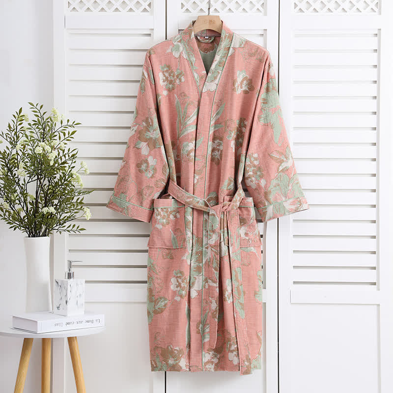 Pure Cotton Elegant Floral Soft Bathrobe - image 3