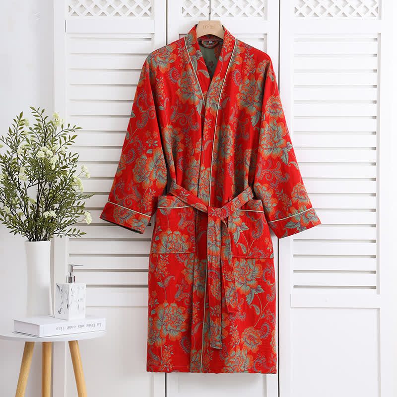 Luxurious floral Kimono Cotton Gauze Bathrobe - image 1