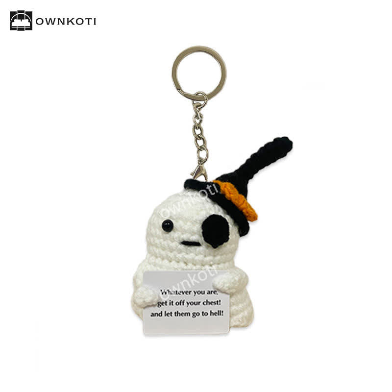Halloween Winged Ghost Crochet Ornament - Ghost with Hat - With Chain - image 8