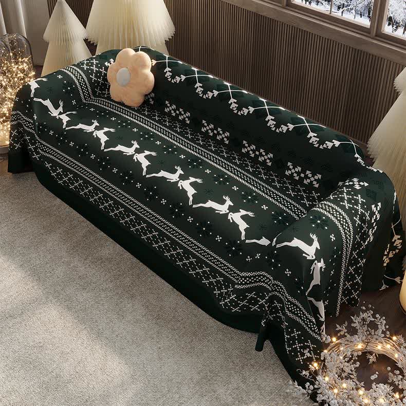 Christmas Festive Elk Chenille Couch Cover - image 1