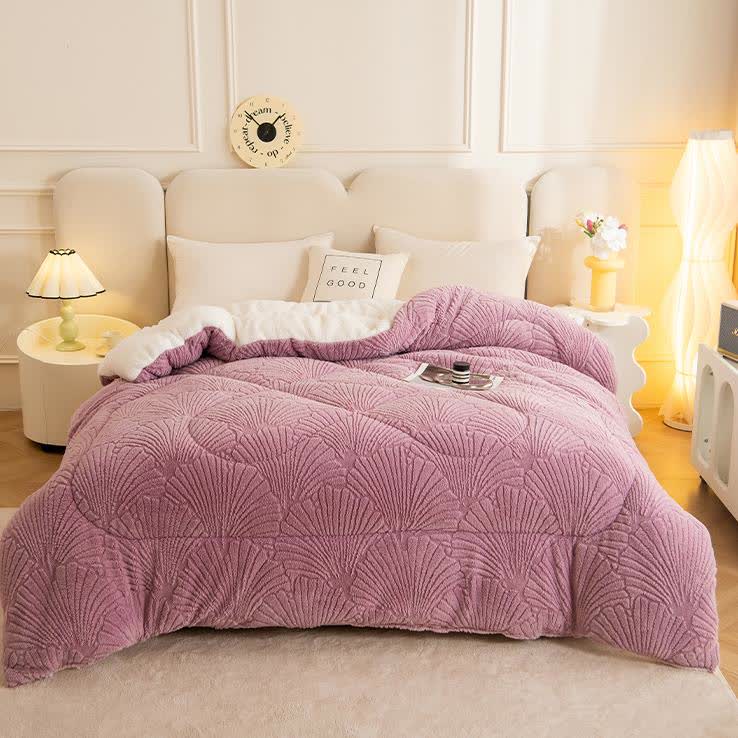 Sherpa Jacquard Ginkgo Leaf Blanket with Quilt Core - image 17