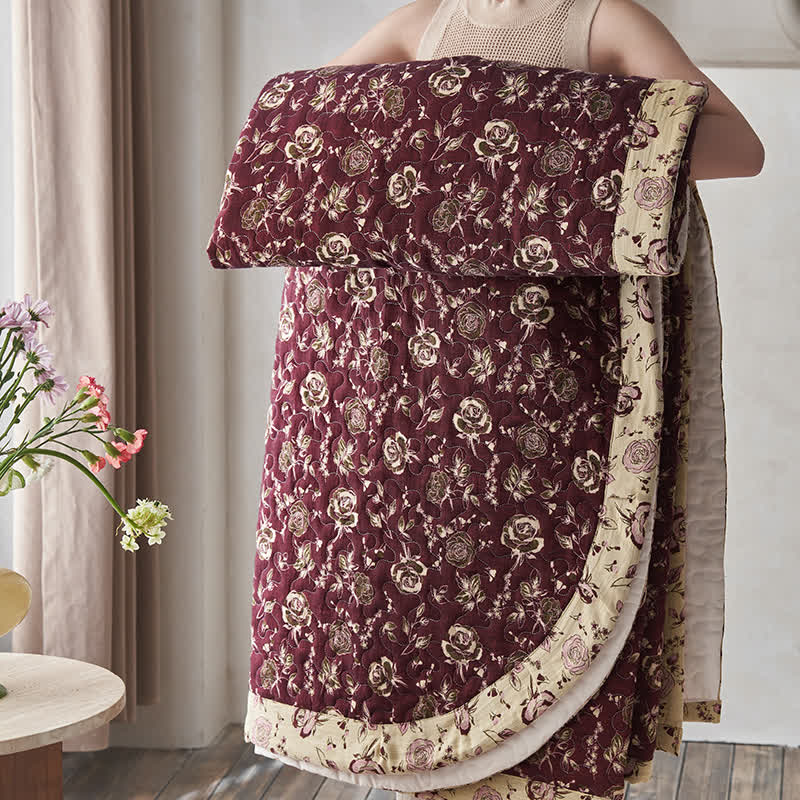 Retro Rose Quilted Cotton Gauze Coverlet - image 10