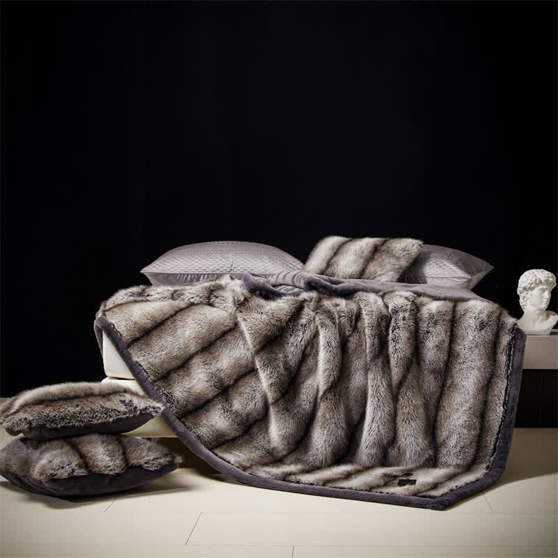 Double Layer Faux Fur Winter Throw Blanket - Gradient Gray - 79"W x 90"L - image 2