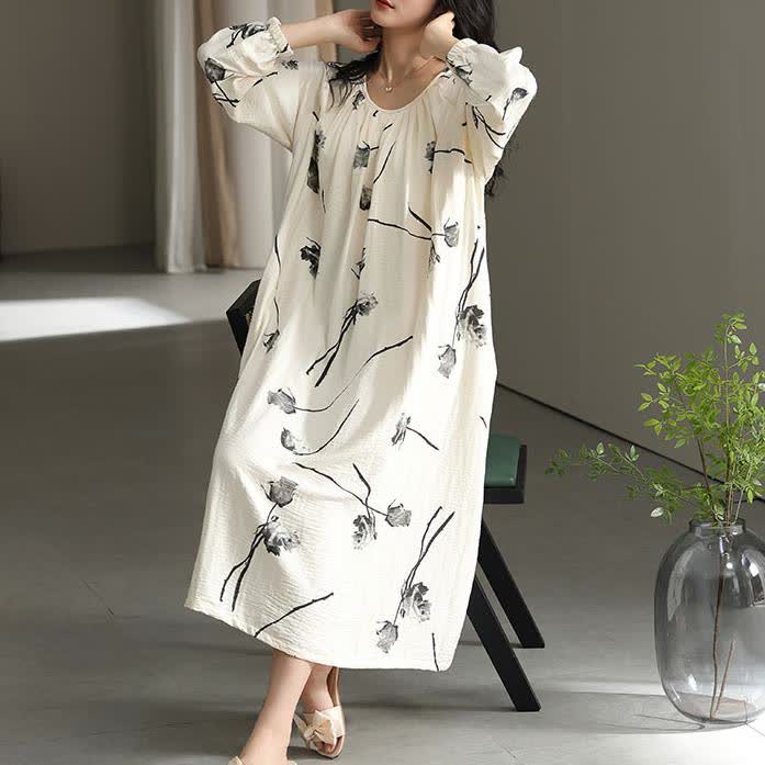 Cotton Floral Chest Padding Nightgown - image 3