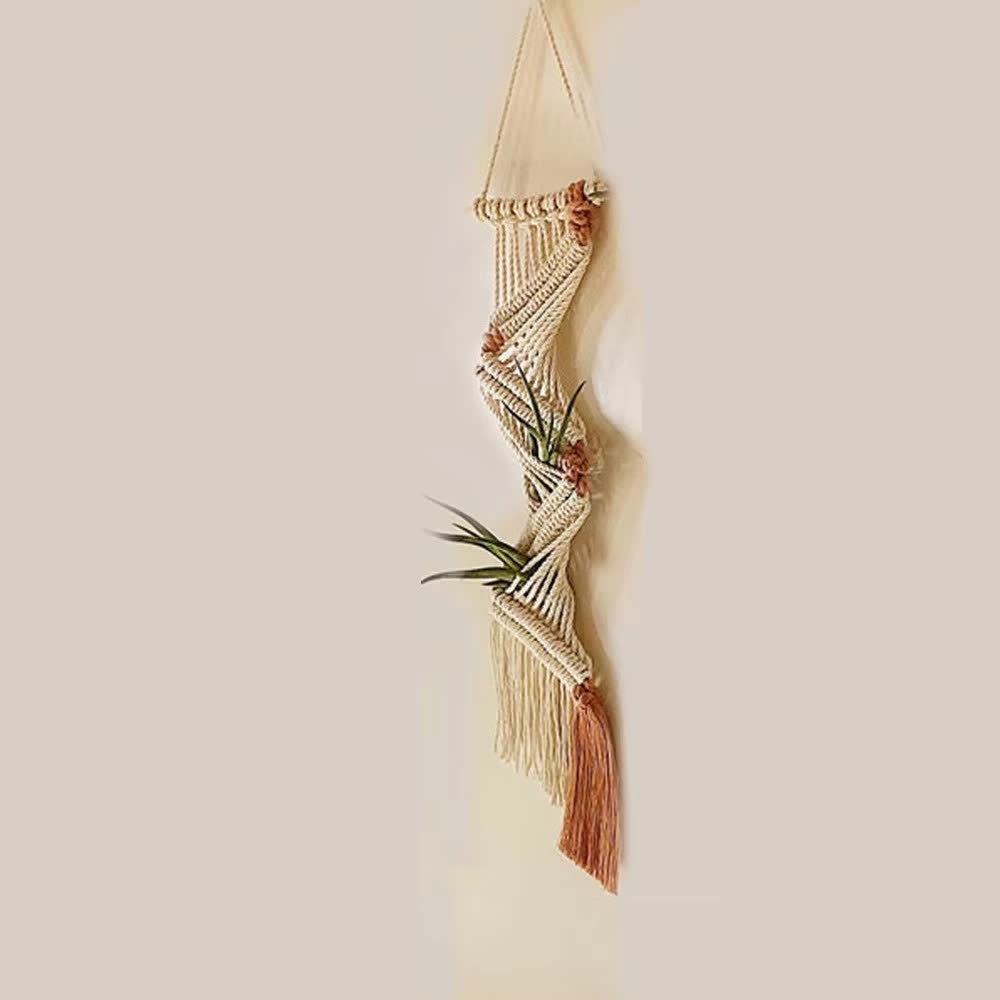 Bohemian Hand-woven Plant Holder Wall Tapestry - 7.87"W x 21.65"L - Mauve - image 12