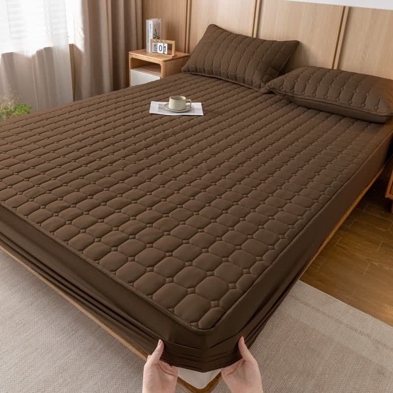 Breathable Non-slip Thickened Fitted Sheet - Brown - 2pcs Pillowcases - 19" x 29" - image 13