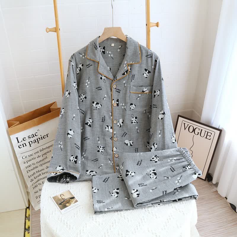 Cute Panda Couple Cotton Pajama Set - Men XL - image 10