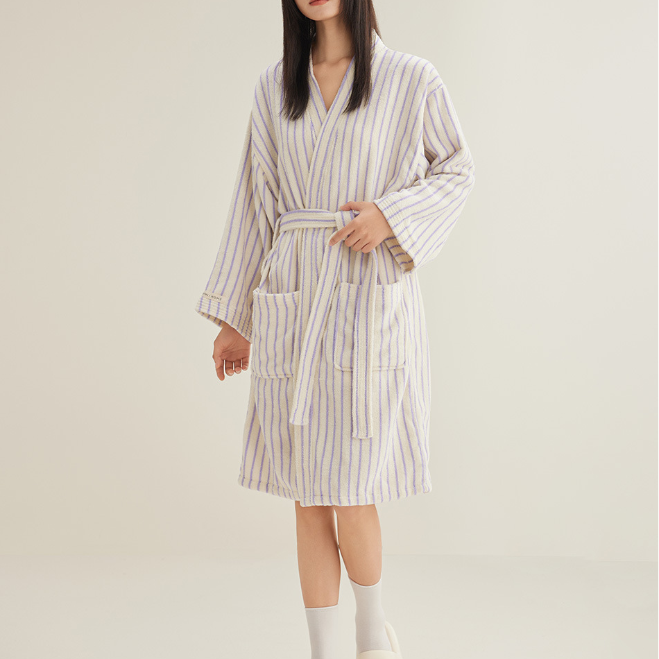 Pure Cotton Simple Striped Soft Bathrobe - image 9