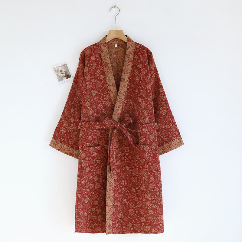 Vintage Rose Kimono Cotton Gauze Bathrobe - L - image 0