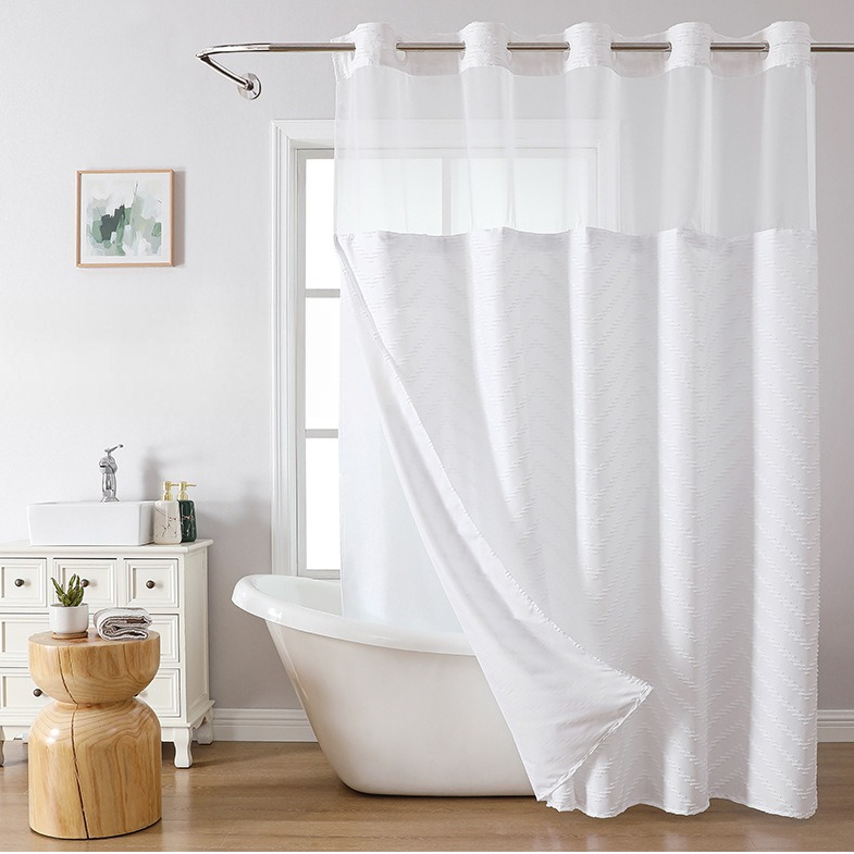 Tufted Zigzag Print No Hook Shower Curtain - White - 71"W x 87"L - image 2