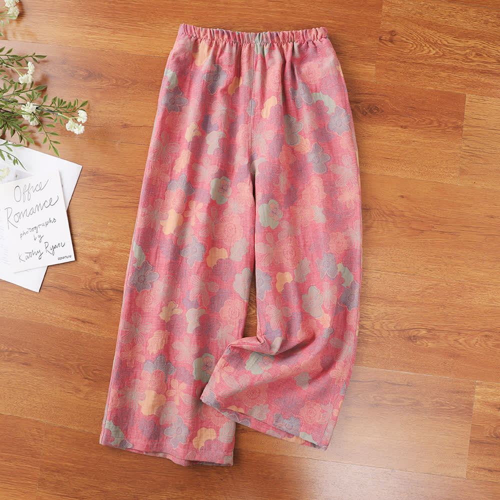 Yarn-dyed Jacquard Cotton Gauze Pajama Pants - Pink - XL - image 1