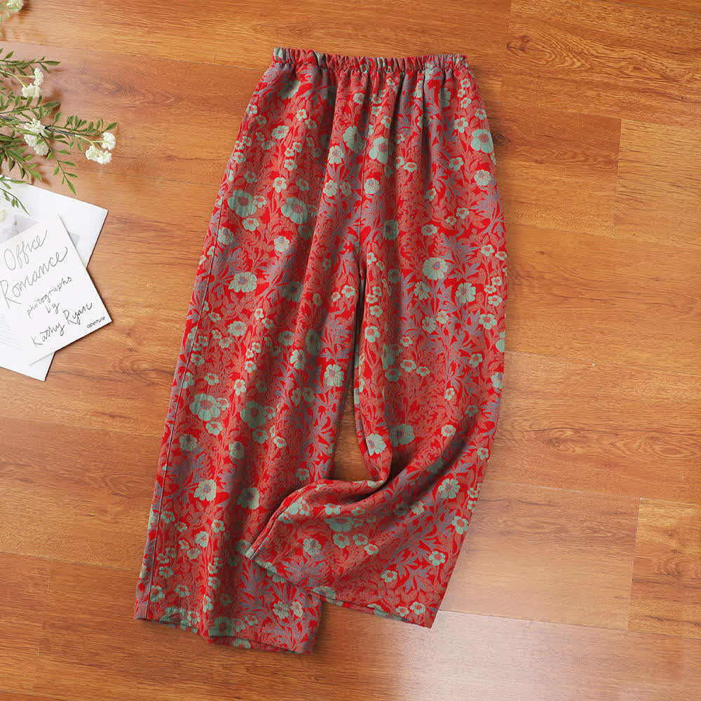 Jacquard Retro Floral Cotton Gauze Pajama Pants - XL - image 0