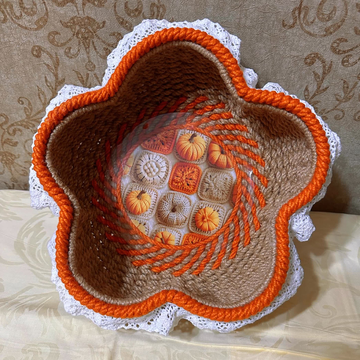 Flower Shaped Lace Edged Storage Basket - image 2