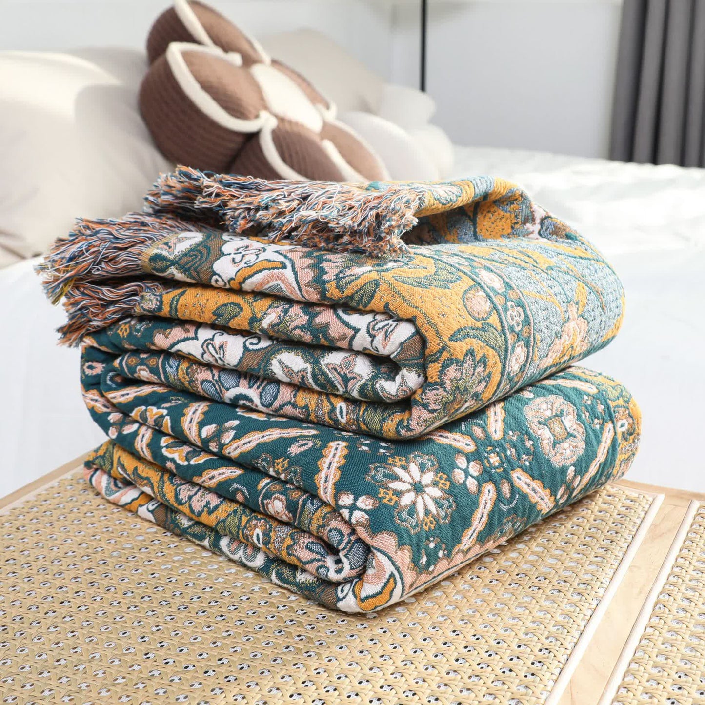 Morocco Cotton Gauze Reversible Tassel Blanket - image 11