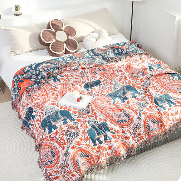 Paisley Elephant Tassel Cotton Sofa Blanket - image 5