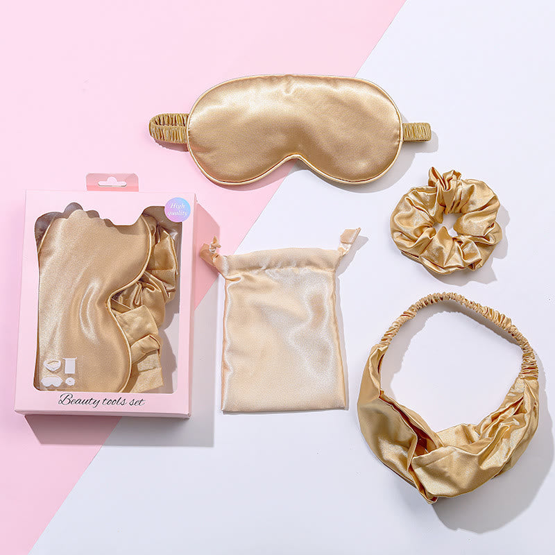 Faux Silk Sleep Eye Mask Travel Set (4 PCS) - Golden - 8.07" x 3.39" - 1PC - image 4