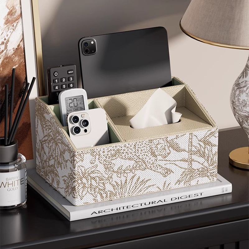 Vintage Leather Storage Tissue Box Cover - Apricot & White - Set( 3 Sizes) - image 6