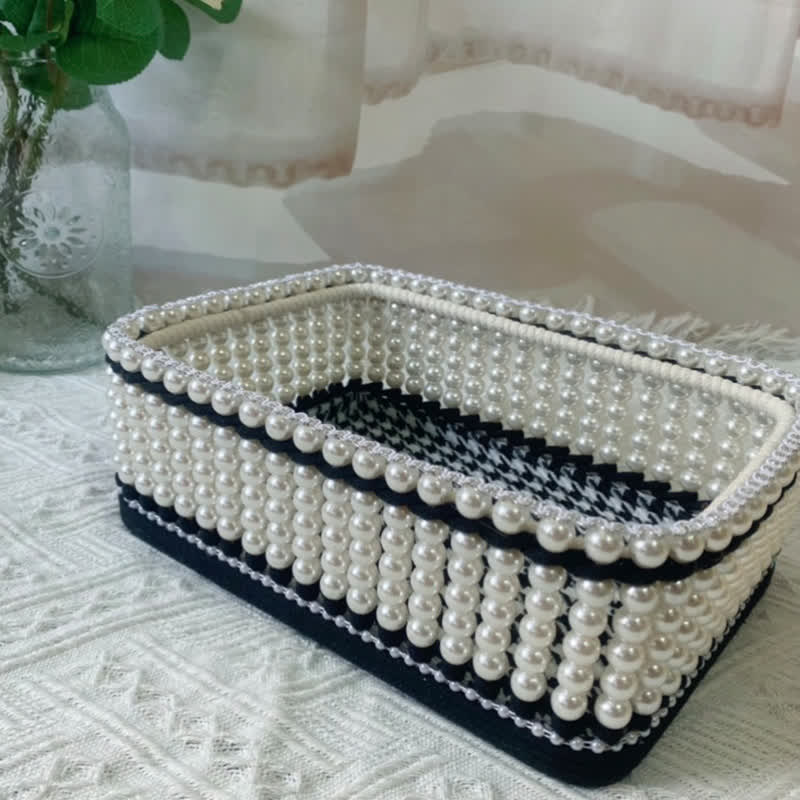 Handmade Beaded Woven Storage Basket - image 5