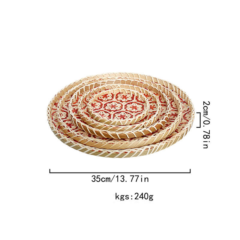 Hand-woven Colorful Rattan Storage Round Basket - Red - Set(4PCS) - 13.77"W x 13.77"L x 0.78"H - image 25