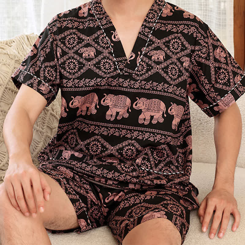 Plus Size Cotton Couple Retro Nightwear Set - Black-Men - 4XL - image 3