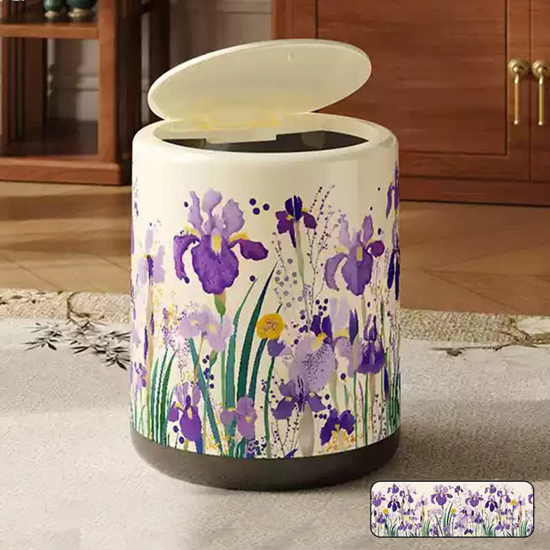 Floral Large Capacity Decorative Trash Bin - B - Push-open - 9"W x 9"L x 12"H - image 9