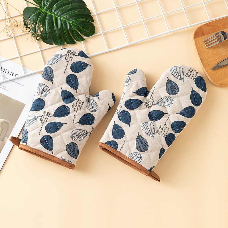 Cotton Linen High Heat Resistant Cooking Oven Mitt - Dark Blue - 1 Pair of Oven Mitts - image 6