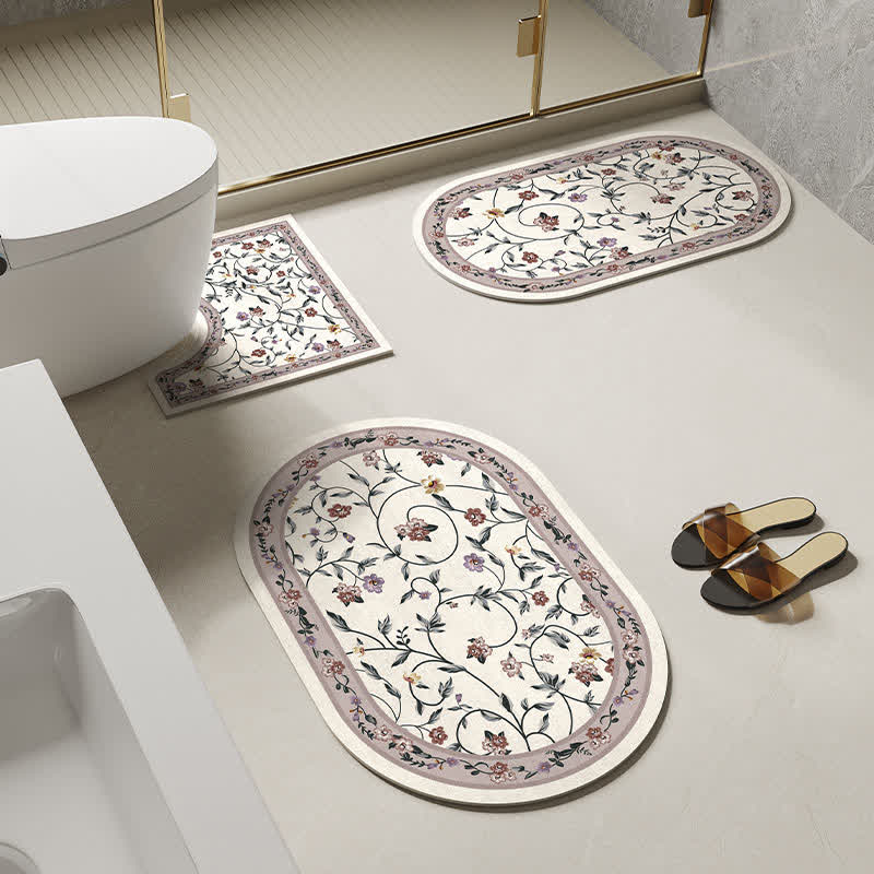 Rural Floral Diatom Mud Anti-slip Bath Mat - Set - F - 35" x 23"+18" x 27"+23" x 35" - image 7