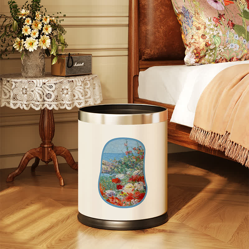 Elegant Floral Large Capacity Durable Waste Bin - B - Sliver Circle - 9"W x 9"L x 10"H - image 2