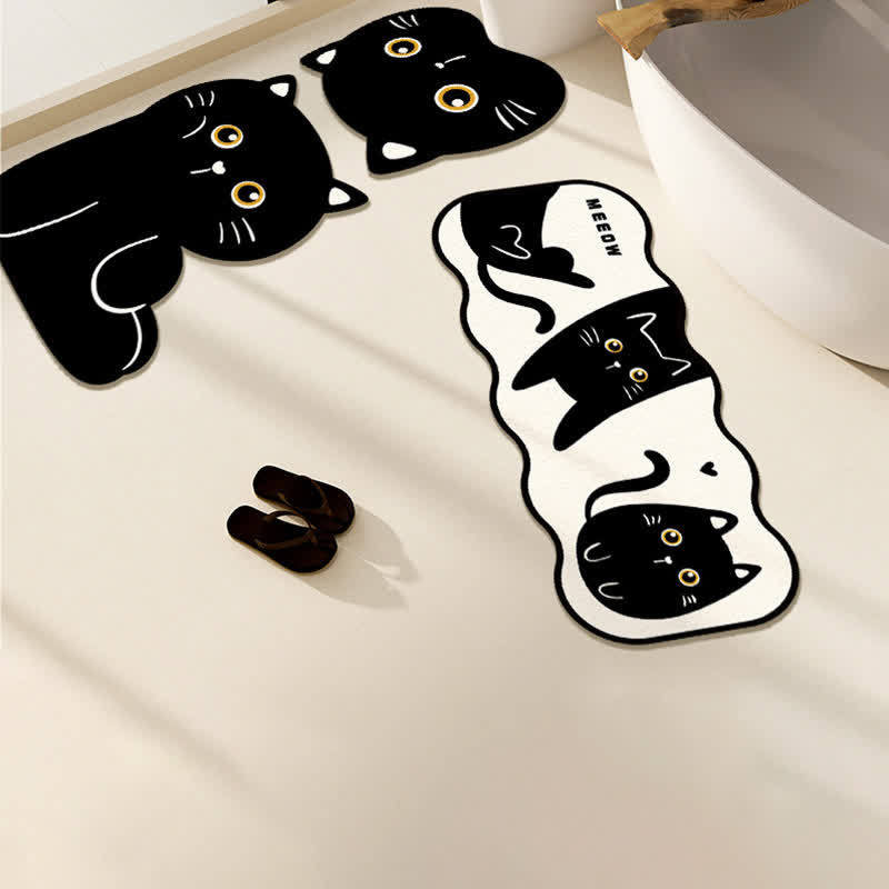 Cute Cartoon Shape Cat Diatom Mud Anti-slip Bath Mat - Set - 19" x 23"+19" x 26" +19" x 47" - image 0