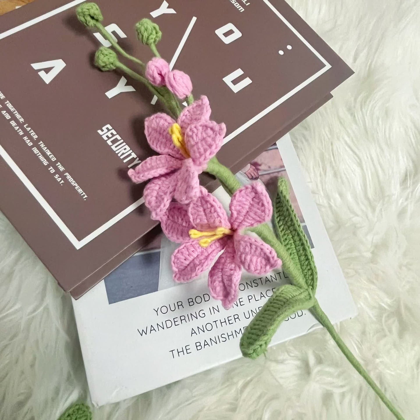 Handmade Knitted Crochet Montbretia Flower Bouquet - Pink - 3PCS - 1.18"W x 1.18"L x 16.54"H - image 8