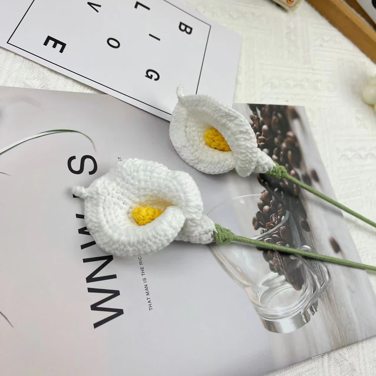 Handmade Knitted Crochet Calla Lily Bouquet - White - 3PCS - 3.15"W x 3.15"L x 16.54"H - image 7