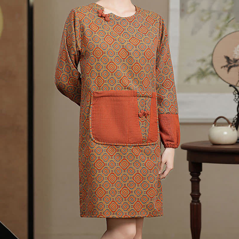 Retro Pure Cotton Long-sleeved Apron - Dark Orange - image 1