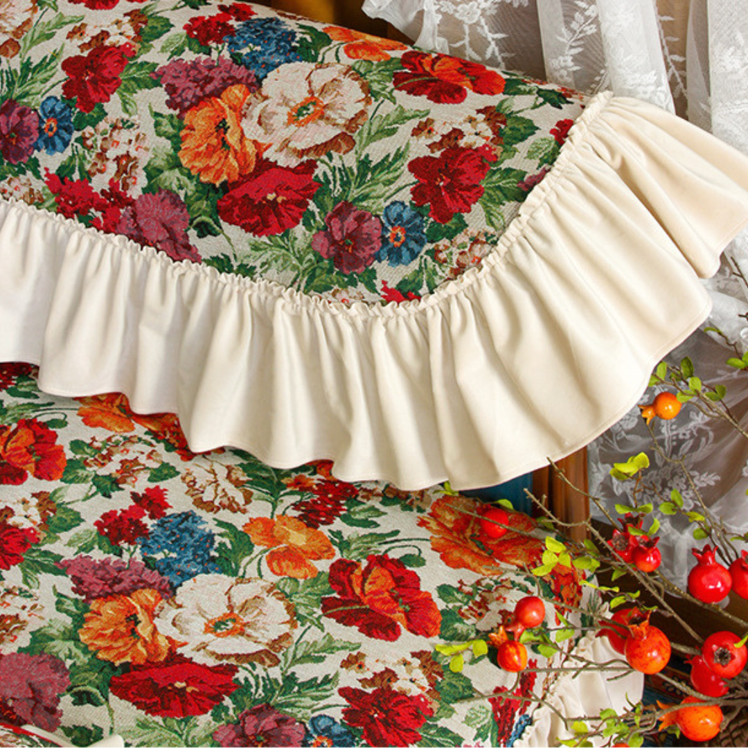 Vintage Art Floral Non-slip Ruffle Sofa Cover - B - Armrest Cover - 18" x 27" - image 6