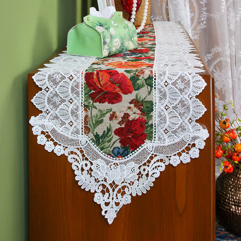 Vintage Floral Lace Patchwork Table Runner - B - 16" x 102" - image 5