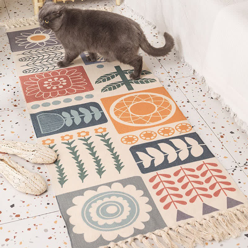 Plant Branch Pattern Tassel Cotton Linen Floor Mat - C - 1PC - 23" x 71" + 8" - image 7