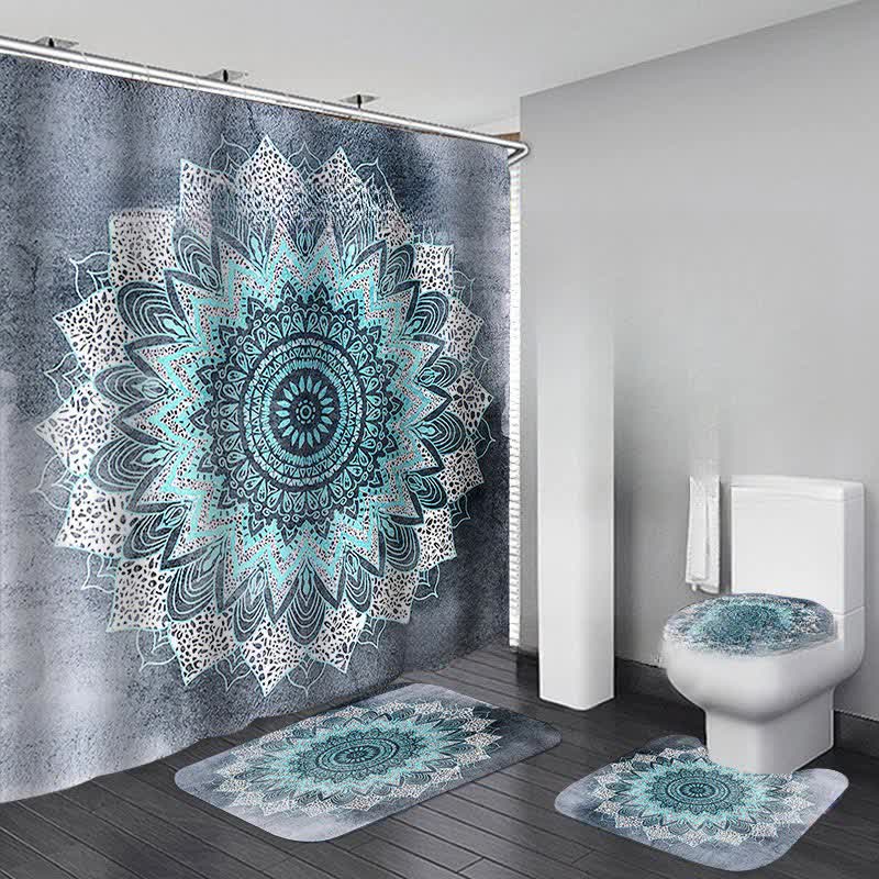 Bohemian Print Waterproof Shower Curtain Mat Set - J - Shower Curtain with Mat Set - 15" x 18"+15" x 16"+18" x 29"+71" x 71" - image 10