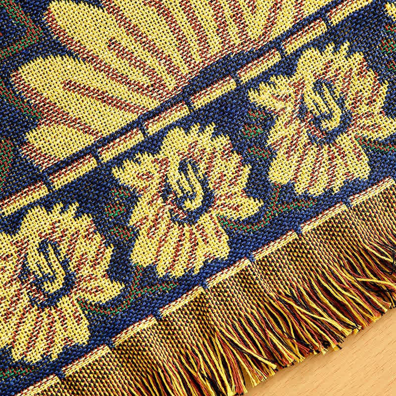 Vintage Jacquard Gerbera Blue Sunflower Tablecloth - image 12