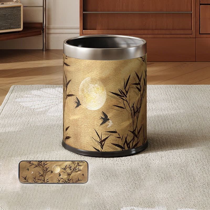 Vintage Bamboo Leather Durable Trash Can - B - 9"W x 9"L x 10"H - image 7