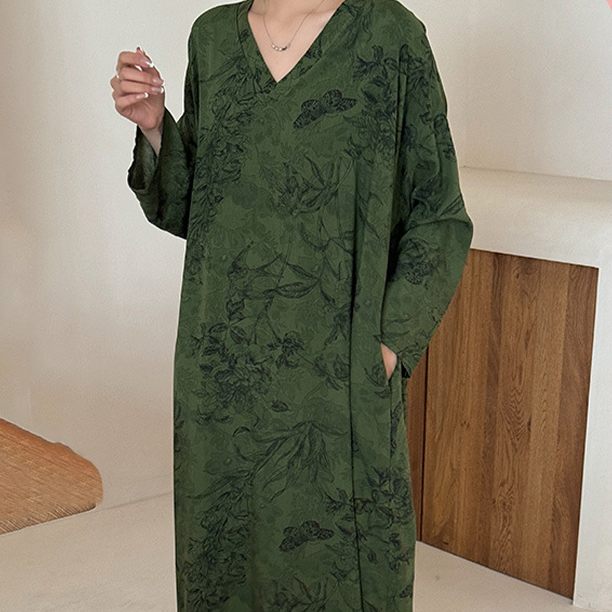 V-neck Elegant Floral Soft Long Nightdress - image 1