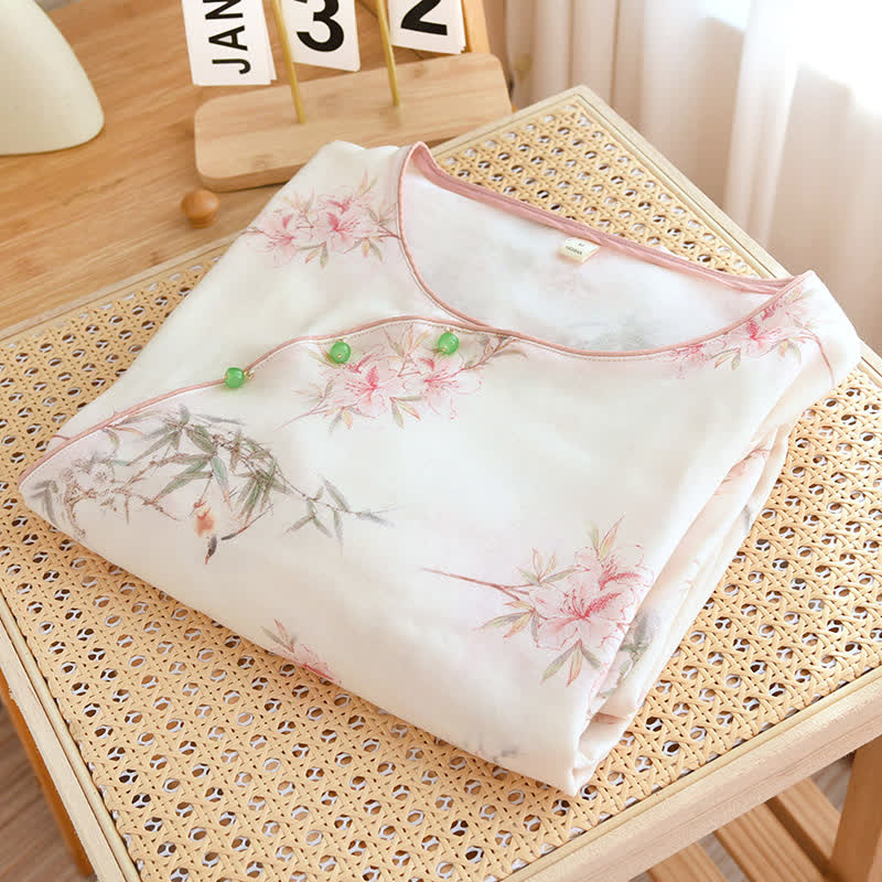 Elegant Cherry Blossom Branch Leaf Loungewear - image 22
